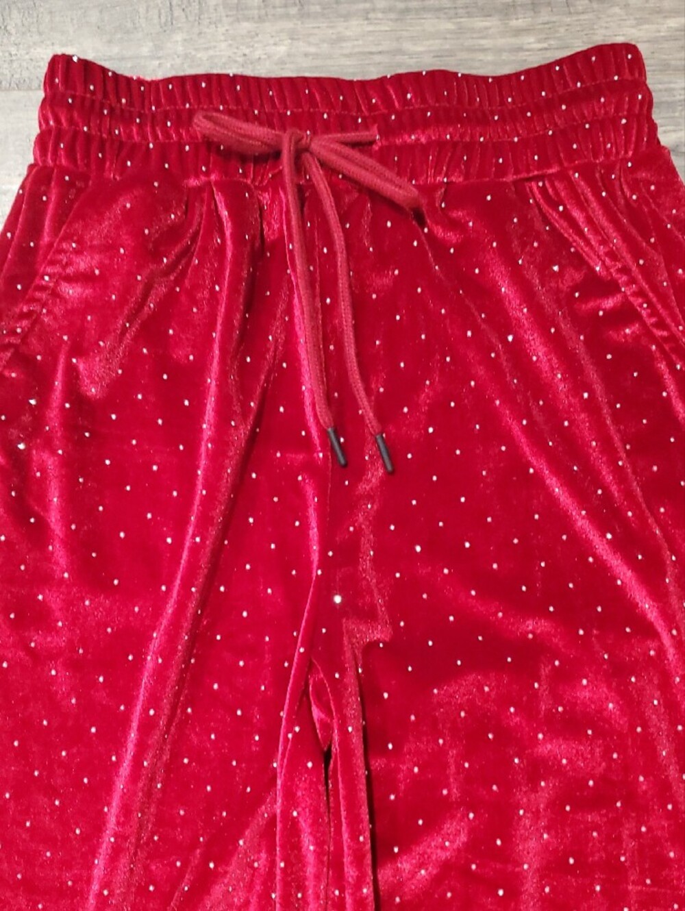 Red Velvet Wide-Leg Lounge Pants with Drawstring - Picture 4 of 7